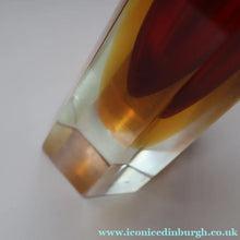 Load image into Gallery viewer, 1950s Italian Tall Sommerso Faceted Vase. Hexagonal Shape with Red Yellow &amp; Clear Glass. 8 inches - European Glass
