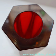 Load image into Gallery viewer, 1950s Italian Tall Sommerso Faceted Vase. Hexagonal Shape with Red Yellow &amp; Clear Glass. 8 inches - European Glass
