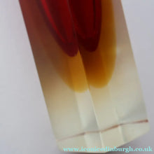 Load image into Gallery viewer, 1950s Italian Tall Sommerso Faceted Vase. Hexagonal Shape with Red Yellow &amp; Clear Glass. 8 inches - European Glass
