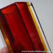 Load image into Gallery viewer, 1950s Italian Tall Sommerso Faceted Vase. Hexagonal Shape with Red Yellow &amp; Clear Glass. 8 inches - European Glass

