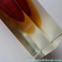 Load image into Gallery viewer, 1950s Italian Tall Sommerso Faceted Vase. Hexagonal Shape with Red Yellow &amp; Clear Glass. 8 inches - European Glass
