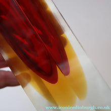 Load image into Gallery viewer, 1950s Italian Tall Sommerso Faceted Vase. Hexagonal Shape with Red Yellow &amp; Clear Glass. 8 inches - European Glass
