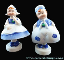 Load image into Gallery viewer, Japanese Bisque Nodder Figures of a Little Vintage DUTCH Boy and Girl. They wobble about from side to side, as if dancing!
