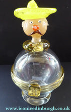 Load image into Gallery viewer, Vintage JF &amp; S CZECH Glass Decanter in the Form of a Little Mexican Gentleman Wearing a Yellow Sombrero

