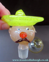 Load image into Gallery viewer, Vintage JF &amp; S CZECH Glass Decanter in the Form of a Little Mexican Gentleman Wearing a Yellow Sombrero
