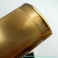 Load image into Gallery viewer,  1950s KIGU Barrel Cigarette Case or Lipstick Holder with Engine Turned Enamel Lid
