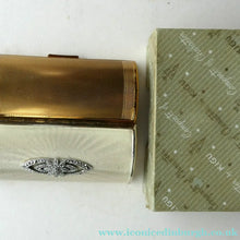 Load image into Gallery viewer,  1950s KIGU Barrel Cigarette Case or Lipstick Holder with Engine Turned Enamel Lid
