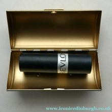 Load image into Gallery viewer,  1950s KIGU Barrel Cigarette Case or Lipstick Holder with Engine Turned Enamel Lid

