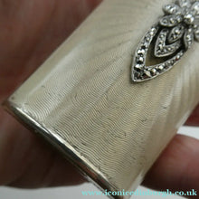 Load image into Gallery viewer,  1950s KIGU Barrel Cigarette Case or Lipstick Holder with Engine Turned Enamel Lid
