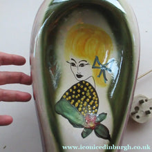 Load image into Gallery viewer, 1950s Hand Painted Italian Ceramic Table Lamp. Portrait of a Glamourous Lady
