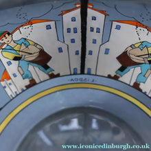 Load image into Gallery viewer, Large &amp; UNIQUE 1950s Portuguese Hand-Painted Large Glass Jug - with Comical Design Featuring People of Lisbon

