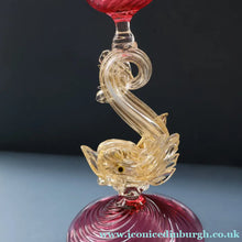 Load image into Gallery viewer, LARGE Vintage VENETIAN Glass Candlestick with Dolphin Detail &amp; Gold Aventurine Flecks. Attributed to Salviati. 10 1/4 inches
