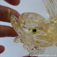 Load image into Gallery viewer, LARGE Vintage VENETIAN Glass Candlestick with Dolphin Detail &amp; Gold Aventurine Flecks. Attributed to Salviati
