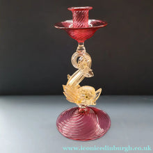 Load image into Gallery viewer, LARGE Vintage VENETIAN Glass Candlestick with Dolphin Detail &amp; Gold Aventurine Flecks. Attributed to Salviati. 10 1/4 inches

