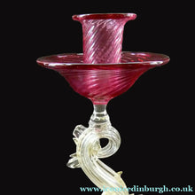 Load image into Gallery viewer, LARGE Vintage VENETIAN Glass Candlestick with Dolphin Detail &amp; Gold Aventurine Flecks. Attributed to Salviati
