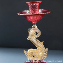 Load image into Gallery viewer, LARGE Vintage VENETIAN Glass Candlestick with Dolphin Detail &amp; Gold Aventurine Flecks. Attributed to Salviati. 10 1/4 inches
