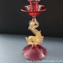 Load image into Gallery viewer, LARGE Vintage VENETIAN Glass Candlestick with Dolphin Detail &amp; Gold Aventurine Flecks. Attributed to Salviati. 10 1/4 inches
