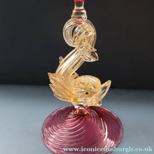 Load image into Gallery viewer, LARGE Vintage VENETIAN Glass Candlestick with Dolphin Detail &amp; Gold Aventurine Flecks. Attributed to Salviati. 10 1/4 inches
