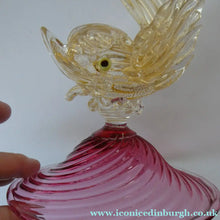 Load image into Gallery viewer, LARGE Vintage VENETIAN Glass Candlestick with Dolphin Detail &amp; Gold Aventurine Flecks. Attributed to Salviati
