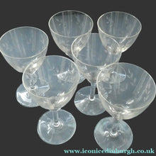 Load image into Gallery viewer, THREE SETS of Six 1950s Matching Engraved Glasses (Total 18 glasses). Decorated with Leaves and Lines Pattern;
