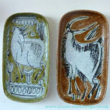Load image into Gallery viewer, 1950s Mid-Century Italian Sgraffito Ceramic Dishes. Pair with Bull and Horse, Probably by FRATELLI FANCIULLACCI
