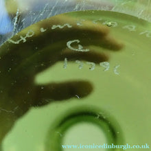 Load image into Gallery viewer, 950s Danish SIGNED Green Glass Vase (17796). Designed by Christer Holmgrem. 8 3/4 inches in height
