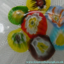 Load image into Gallery viewer, Vintage 1950s Latticino Ribbon and Millefiori Cane Crown Paperweight. Probably Murano by AVeM
