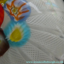 Load image into Gallery viewer, Vintage 1950s Latticino Ribbon and Millefiori Cane Crown Paperweight. Probably Murano by AVeM
