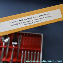 Load image into Gallery viewer, Vintage 1950s NORWEGIAN Norstaal INKA Brushed Stainless Steel Cutlery. DINING SET of 36 Pieces
