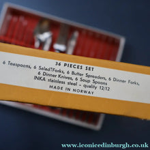 Load image into Gallery viewer, Vintage 1950s NORWEGIAN Norstaal INKA Brushed Stainless Steel Cutlery. DINING SET of 36 Pieces
