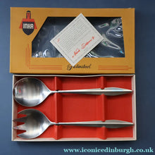 Load image into Gallery viewer, Vintage 1950s NORWEGIAN Norstaal INKA Brushed Stainless Steel Cutlery. Pair of Salad Servers
