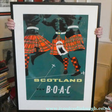 Load image into Gallery viewer, ORIGINAL 1950s Lithographic Scottish TRAVEL POSTER. "Scotland Fly B.O.A.C." FRAMED

