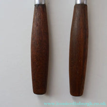 Load image into Gallery viewer, 1950s. Pair of Vintage DANSK Fjord Pattern Four-Prong Forks. Stainless Steel with Teak Handles. 7 1/4 inches
