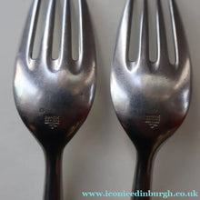 Load image into Gallery viewer, 1950s. Pair of Vintage DANSK Fjord Pattern Four-Prong Forks. Stainless Steel with Teak Handles. 7 1/4 inches
