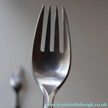 Load image into Gallery viewer, 1950s. Pair of Vintage DANSK Fjord Pattern Four-Prong Forks. Stainless Steel with Teak Handles. 7 1/4 inches
