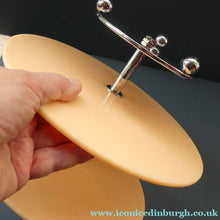 Load image into Gallery viewer, 1950s Vintage Perspeix Cake Stand with Peach Coloured Plates and Chrome Stand
