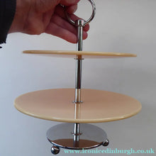 Load image into Gallery viewer, 1950s Vintage Perspeix Cake Stand with Peach Coloured Plates and Chrome Stand
