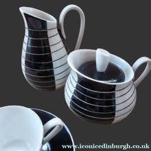 Load image into Gallery viewer, 1950s Polish Porcelain Coffee Set by Marian Pasich for Chodziez. Stylish and Extremely Rare Black and White Stripes Set
