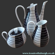 Load image into Gallery viewer, 1950s Polish Porcelain Coffee Set by Marian Pasich for Chodziez. Stylish and Extremely Rare Black and White Stripes Set
