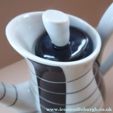 Load image into Gallery viewer, 1950s Polish Porcelain Coffee Set by Marian Pasich for Chodziez. Stylish and Extremely Rare Black and White Stripes Set
