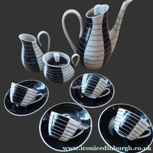 Load image into Gallery viewer, 1950s Polish Porcelain Coffee Set by Marian Pasich for Chodziez. Stylish and Extremely Rare Black and White Stripes Set
