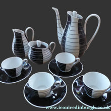 Load image into Gallery viewer, 1950s Polish Porcelain Coffee Set by Marian Pasich for Chodziez. Stylish and Extremely Rare Black and White Stripes Set
