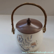 Load image into Gallery viewer, 1950’s Poole Twintone Biscuit Barrel with Stylised Floral TURDIANA Pattern. Designed by Ruth Pavely
