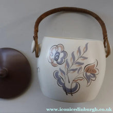 Load image into Gallery viewer, 1950’s Poole Twintone Biscuit Barrel with Stylised Floral TURDIANA Pattern. Designed by Ruth Pavely
