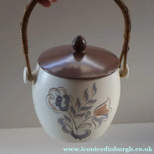 Load image into Gallery viewer, 1950’s Poole Twintone Biscuit Barrel with Stylised Floral TURDIANA Pattern. Designed by Ruth Pavely
