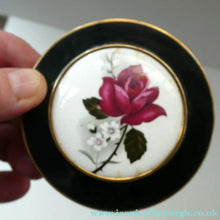 Load image into Gallery viewer, MASCOT Brand. Vintage 1950s POWDER COMPACT with Porcelain Plaque on the LID. Red Rose

