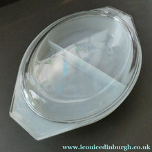 Load image into Gallery viewer, 1950s Vintage PYREX GAEITY Oval Divided Lidded Serving Dish Gaiety YELLOW SNOWFLAKE
