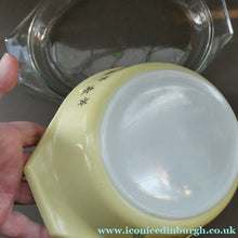 Load image into Gallery viewer, 1950s Vintage PYREX GAEITY Oval Divided Lidded Serving Dish Gaiety YELLOW SNOWFLAKE
