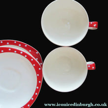 Load image into Gallery viewer, Red Domino Midwinter Coffee Cup and Saucer Side Plate 1950s Polka Dot
