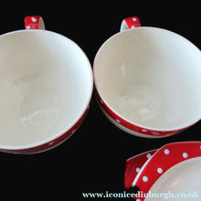Load image into Gallery viewer, Red Domino Midwinter Coffee Cup and Saucer Side Plate 1950s Polka Dot
